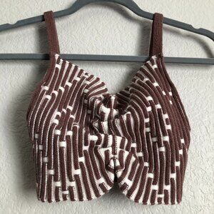 Brown and White Cropped Stretchy Tank Top Women's M/L Retro Grunge Girlhood EUC!